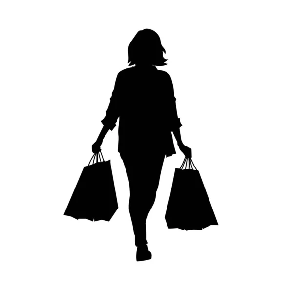 Σιλουέτα Μιας Λεπτής Νεαρής Γυναίκας Που Κρατάει Τσάντες Για Ψώνια — Διανυσματικό Αρχείο