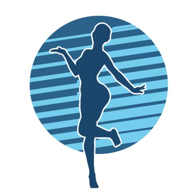 Zayıf kadın silueti dans ediyor ya da aerobik hareket yapıyor. Balerin silueti..