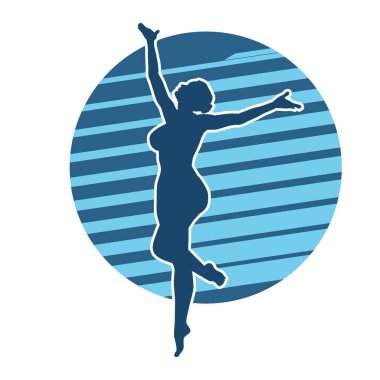 Zayıf kadın silueti dans ediyor ya da aerobik hareket yapıyor. Balerin silueti..