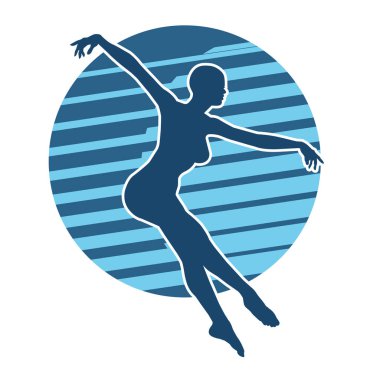 Zayıf kadın silueti dans ediyor ya da aerobik hareket yapıyor. Balerin silueti..