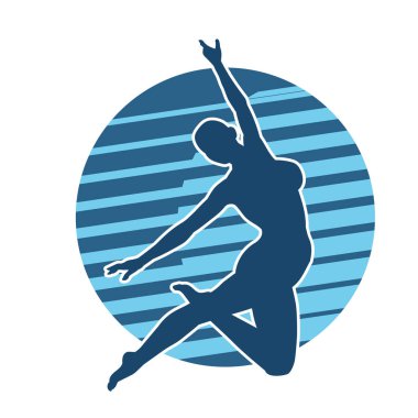 Zayıf kadın silueti dans ediyor ya da aerobik hareket yapıyor. Balerin silueti..