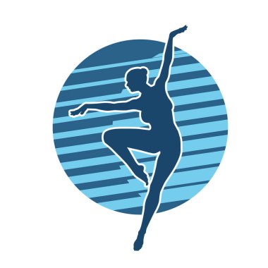 Zayıf kadın silueti dans ediyor ya da aerobik hareket yapıyor. Balerin silueti..