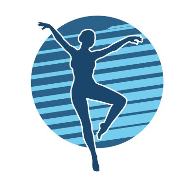 Zayıf kadın silueti dans ediyor ya da aerobik hareket yapıyor. Balerin silueti..