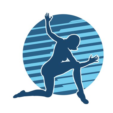 Zayıf kadın silueti dans ediyor ya da aerobik hareket yapıyor. Balerin silueti..