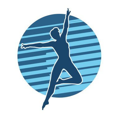 Zayıf kadın silueti dans ediyor ya da aerobik hareket yapıyor. Balerin silueti..