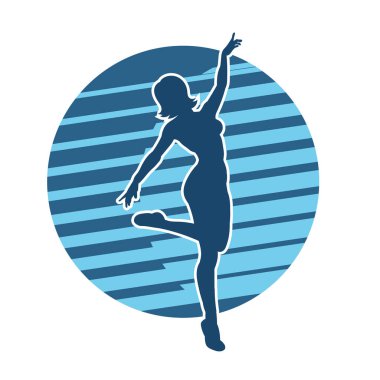 Zayıf kadın silueti dans ediyor ya da aerobik hareket yapıyor. Balerin silueti..