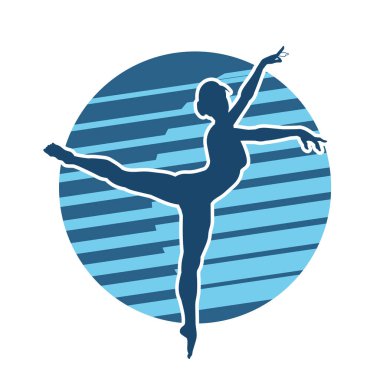 Zayıf kadın silueti dans ediyor ya da aerobik hareket yapıyor. Balerin silueti..