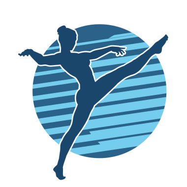 Zayıf kadın silueti dans ediyor ya da aerobik hareket yapıyor. Balerin silueti..