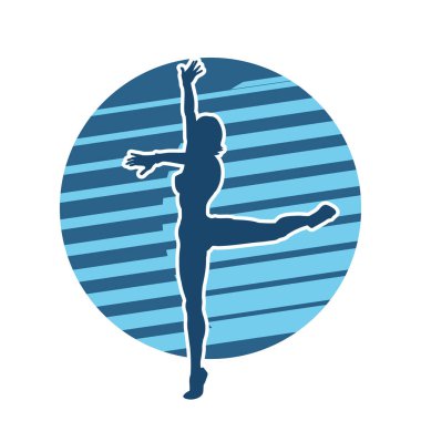 Zayıf kadın silueti dans ediyor ya da aerobik hareket yapıyor. Balerin silueti..