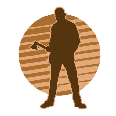 Balta tutan oduncu bir orman işçisinin silueti..