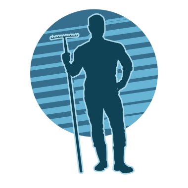 Elinde yaba tutan bir bahçıvanın silüeti. Çatal aletli bir inşaat işçisinin silueti..