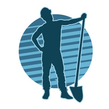 Elinde kürek aleti olan bir erkek işçinin silüeti. Bir bahçıvanın silueti.