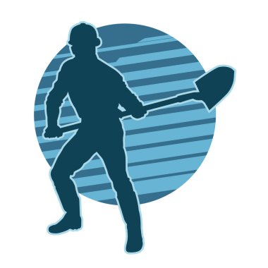 Bir erkek işçinin silüeti bir kürek aletiyle toprağı kazıyor..