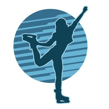 Buz pateni ayakkabısı üzerinde dans eden zayıf bir kadının silüeti..