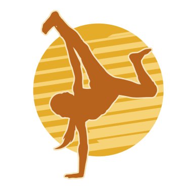 Dansçı kadın pozu silueti. Amuda kalkarak break dans yapan gençlerin silueti..