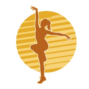 Aerobik yapan bir kadının silüeti sağlıklı bir yaşam tarzı. Kadın dansçının silueti..