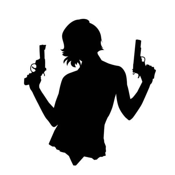 Silueta Una Mujer Seductora Sosteniendo Pistola Silueta Femme Fatale Silueta — Vector de stock