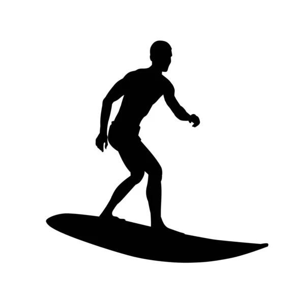 Silhouette Eines Männlichen Surfers Auf Einem Surfbrett Silhouette Eines Surfer — Stockvektor
