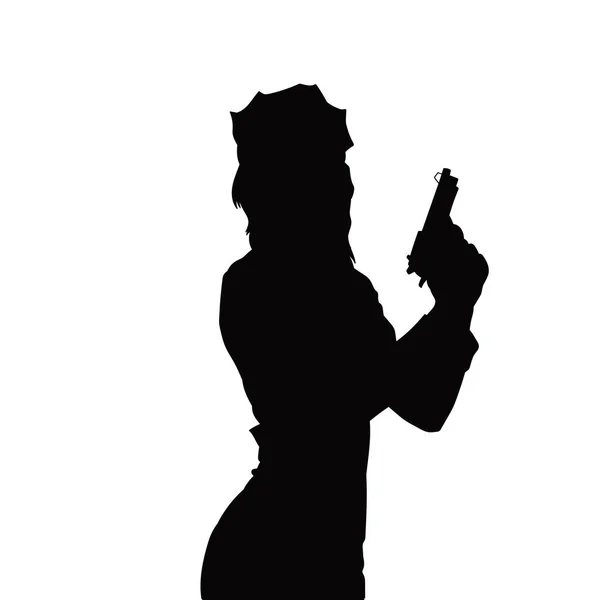 Silhouette Woman Police Pointing Handgun Silhouette Female Cop Holding Pistol — Stock Vector