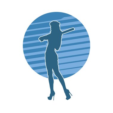 Elinde tahta bir sopayla ayakta duran polis bir kadının silueti..