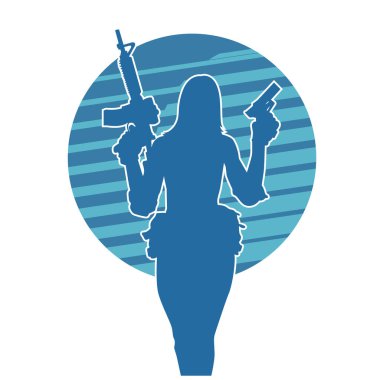 Makineli tüfekli bir kadının silüeti.