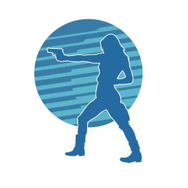 Tabanca tutan baştan çıkarıcı bir kadının silüeti. Femme fatale silueti. Kadın bir dedektifin silueti..