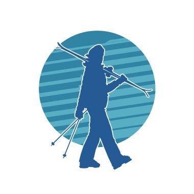 Kar sporu yapan insanların silueti. Kar kayağı yapan insanların silueti.