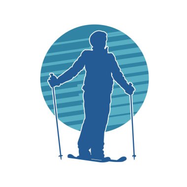 Kar sporu yapan insanların silueti. Kar kayağı yapan insanların silueti.