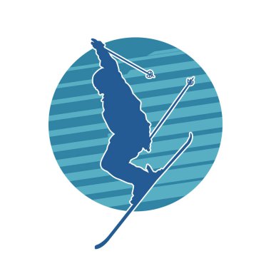 Kar sporu yapan insanların silueti. Kar kayağı yapan insanların silueti.