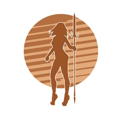 Mızrakla ayakta duran bir kadın savaşçının silueti.