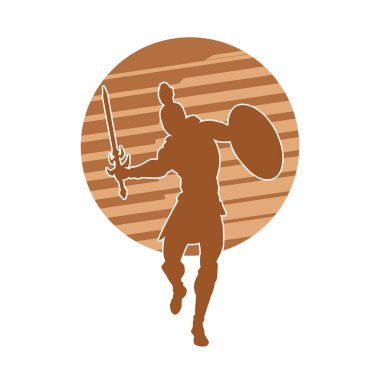 Romalı bir gladyatörün silueti Kılıcı ve demir kalkanı olan bir asker