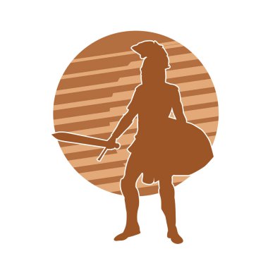 Romalı bir gladyatörün silueti Kılıcı ve demir kalkanı olan bir asker