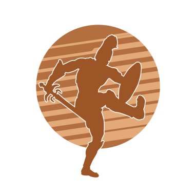 Romalı bir gladyatör askerin silueti. Kılıcı ve zırhı olan bir savaşçı duruşu..