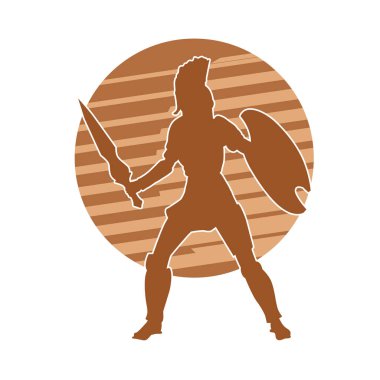 Romalı bir gladyatörün silueti Kılıcı ve demir kalkanı olan bir asker.