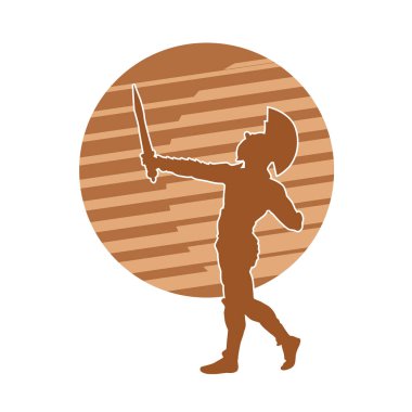 Kılıcı ve demir miğferi olan Romalı bir askerin silueti..