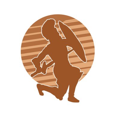 Romalı bir Spartalı gladyatörün silüeti demir miğfer ve kılıç ile