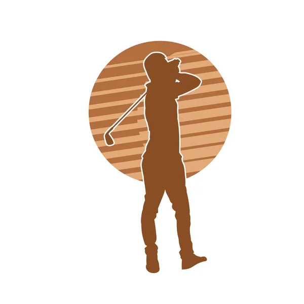 Silhueta Jogador Golfe Masculino Silhueta Golfista Homem Segurando Vara Golfe —  Vetores de Stock