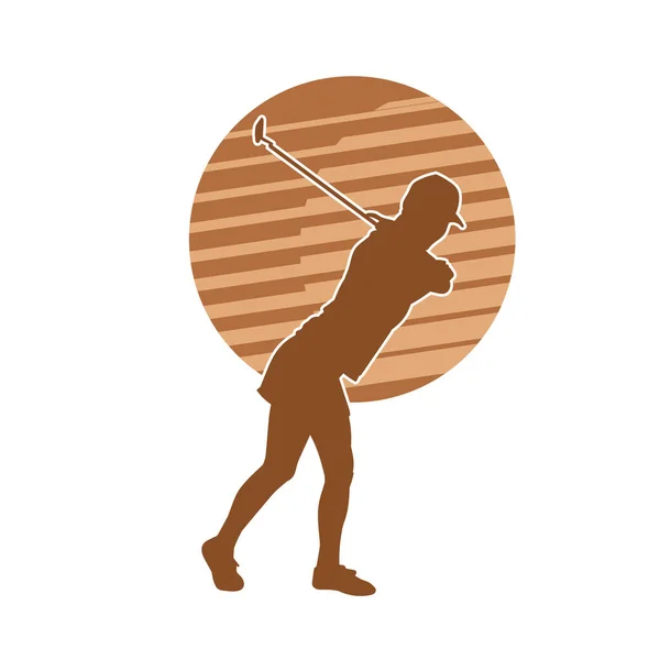 Silhouette Una Giocatrice Golf Silhouette Una Donna Golfista Atleta Posa — Vettoriale Stock