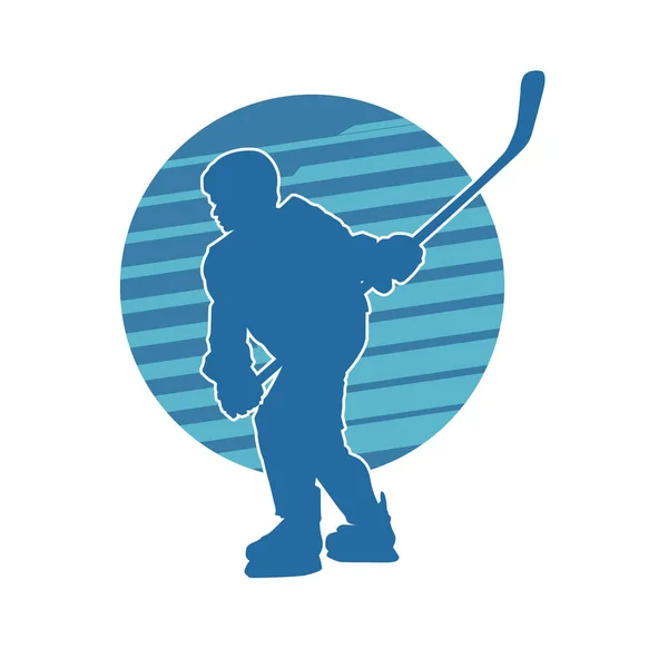 Silueta Jugador Hockey Sobre Hielo Pose Acción — Archivo Imágenes Vectoriales