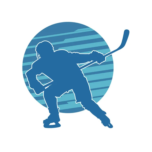 Silhouet Van Een Ijshockeyspeler Actie Poseren — Stockvector