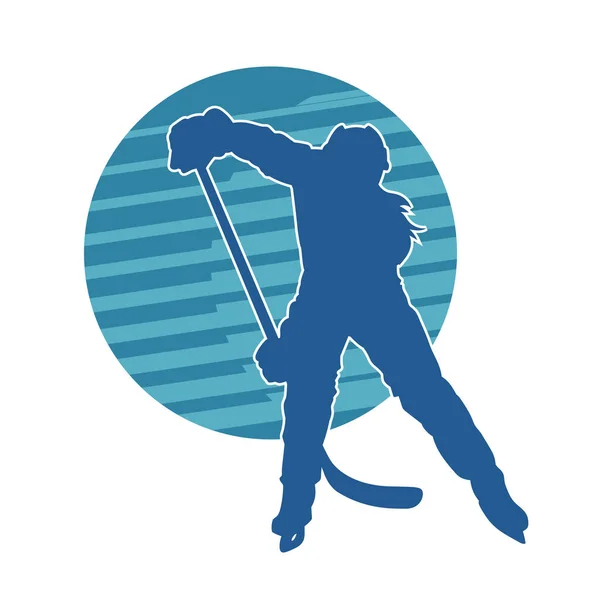 Silueta Jugador Hockey Sobre Hielo Silueta Mujer Atleta Hockey Deporte — Vector de stock