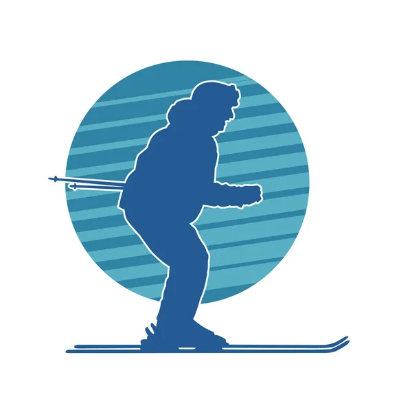 Silhouette Personnes Pratiquant Ski Neige Silhouette Personnes Ski Neige Action — Image vectorielle