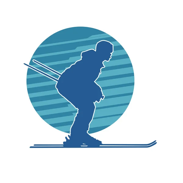 Silueta Personas Haciendo Deportes Esquí Nieve Silueta Gente Esquí Nieve — Archivo Imágenes Vectoriales