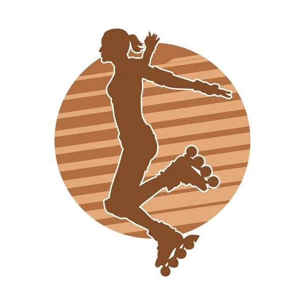 轮滑运动中的女运动员的轮廓 — 图库矢量图片