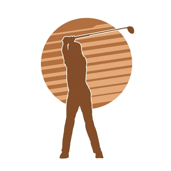 Silhouette Giocatore Golf Maschile Con Sfondo Strisce — Vettoriale Stock