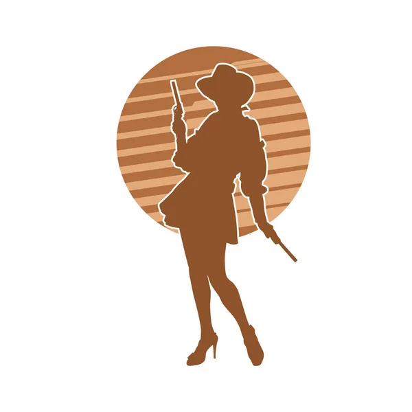 Silhouette Une Cow Girl Sauvage Ouest Pays Tenant Pistolet — Image vectorielle