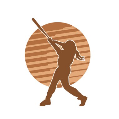 Tahta sopalı bayan bir beyzbol oyuncusunun silüeti..