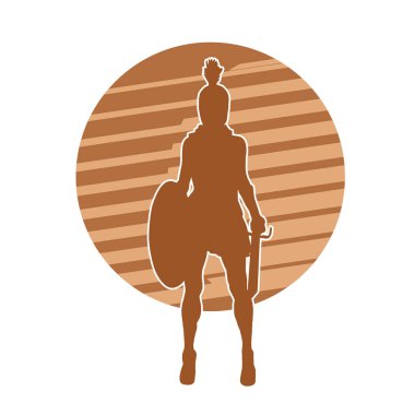 Demir miğferi, kalkanı ve kılıcı olan eski bir Romalı askerin silueti..