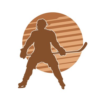 Erkek buz hokeyi oyuncusunun silueti hareket halinde.