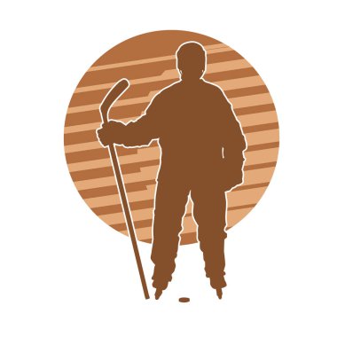 Erkek buz hokeyi oyuncusunun silueti hareket halinde.